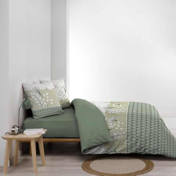 Бяло/зелено двойно удължено памучно спално бельо 240x220 cm Poetine – douceur d'intérieur