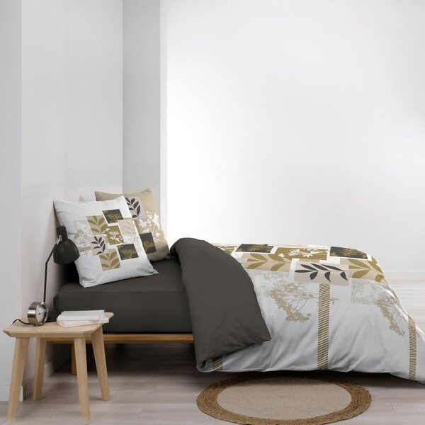 Бяло/кафяво двойно удължено памучно спално бельо 240x220 cm Utopia – douceur d'intérieur
