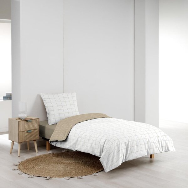 Бяло/бежово единично памучно спално бельо 140x200 cm Cadria – douceur d'intérieur