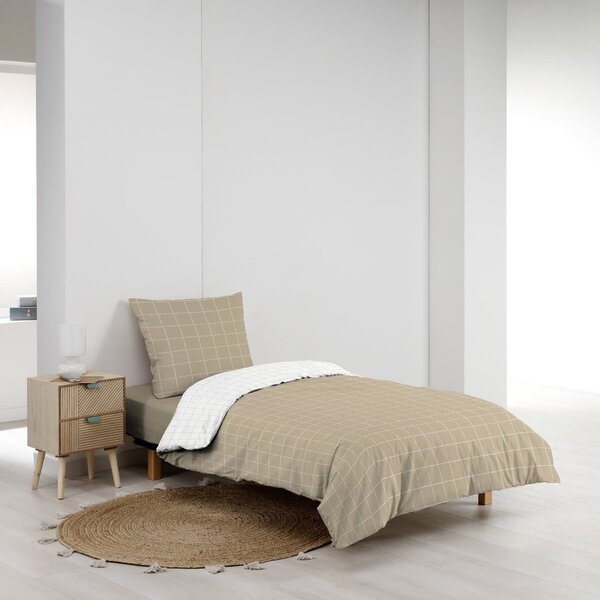 Бяло/бежово единично памучно спално бельо 140x200 cm Cadria – douceur d'intérieur