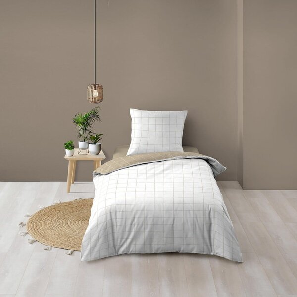 Бяло/бежово единично памучно спално бельо 140x200 cm Cadria – douceur d'intérieur