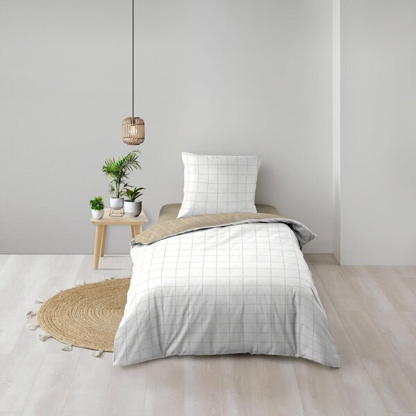 Бяло/бежово единично памучно спално бельо 140x200 cm Cadria – douceur d'intérieur