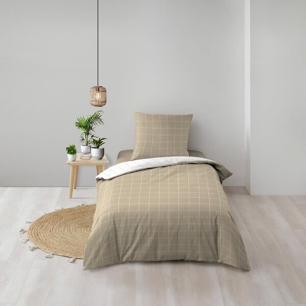 Бяло/бежово единично памучно спално бельо 140x200 cm Cadria – douceur d'intérieur