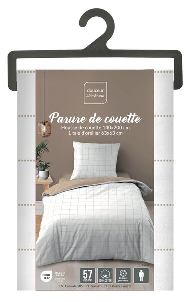 Бяло/бежово единично памучно спално бельо 140x200 cm Cadria – douceur d'intérieur