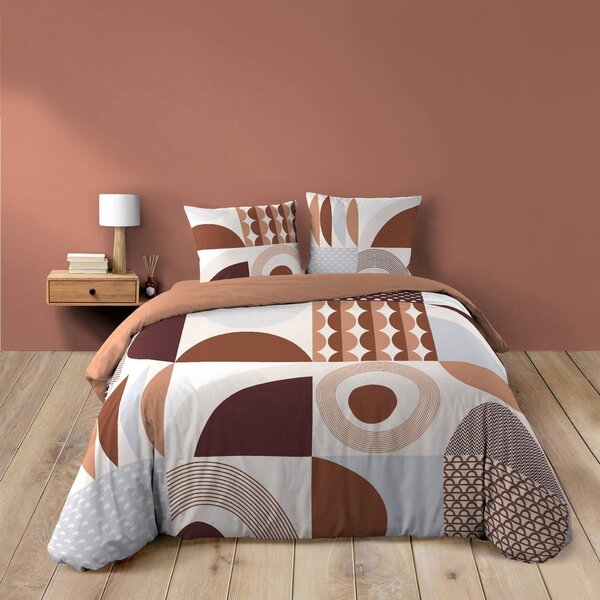 Теракотено двойно удължено памучно спално бельо 240x220 cm Gemma – douceur d'intérieur
