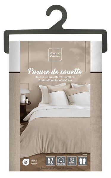 Бяло/бежово двойно удължено памучно спално бельо 240x220 cm Gabrielle – douceur d'intérieur