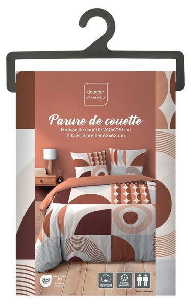 Теракотено двойно удължено памучно спално бельо 240x220 cm Gemma – douceur d'intérieur