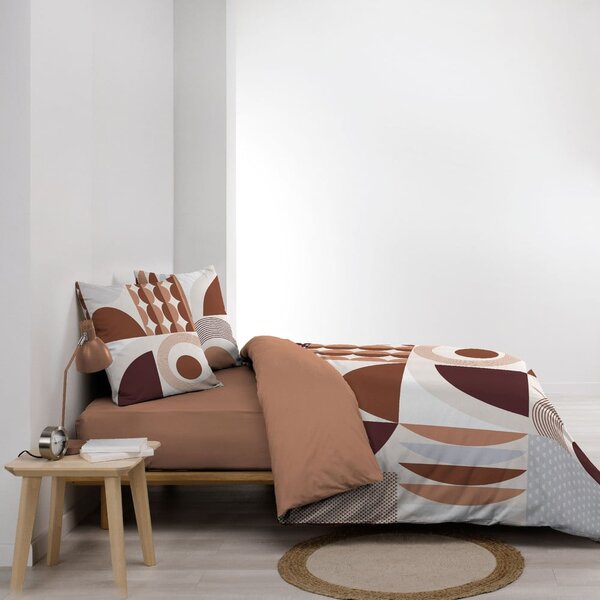 Теракотено двойно удължено памучно спално бельо 240x220 cm Gemma – douceur d'intérieur