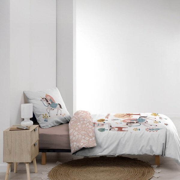 Бяло/розово единично памучно детско спално бельо 140x200 cm Lilibelle – douceur d'intérieur