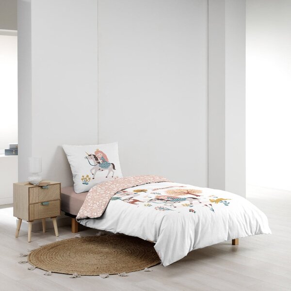 Бяло/розово единично памучно детско спално бельо 140x200 cm Lilibelle – douceur d'intérieur