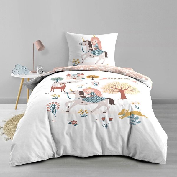 Бяло/розово единично памучно детско спално бельо 140x200 cm Lilibelle – douceur d'intérieur