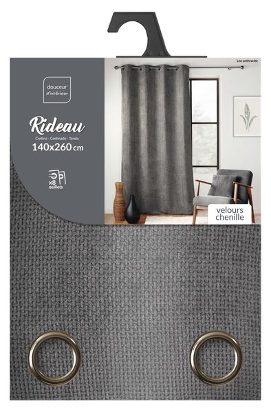 Антрацитно перде от шенил 140x260 cm Leo – douceur d'intérieur