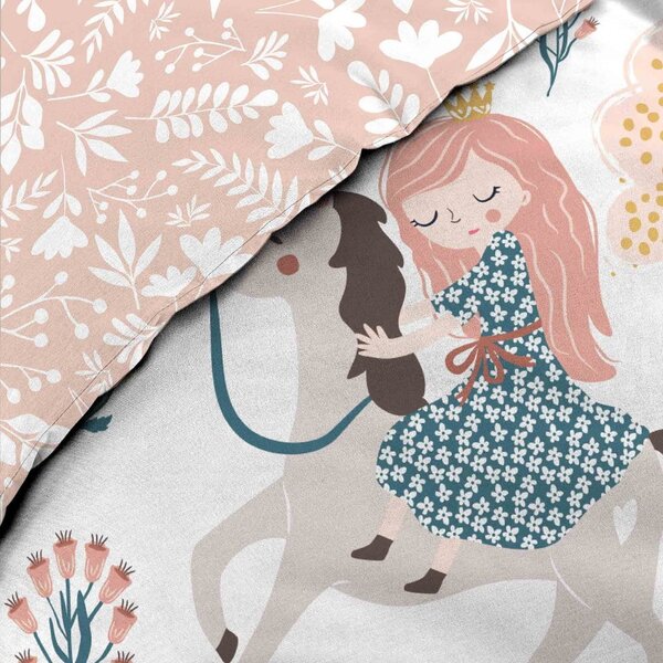 Бяло/розово единично памучно детско спално бельо 140x200 cm Lilibelle – douceur d'intérieur