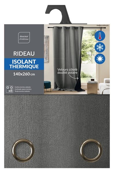 Антрацитно термо перде от рипсено кадифе 140x260 cm Madison – douceur d'intérieur