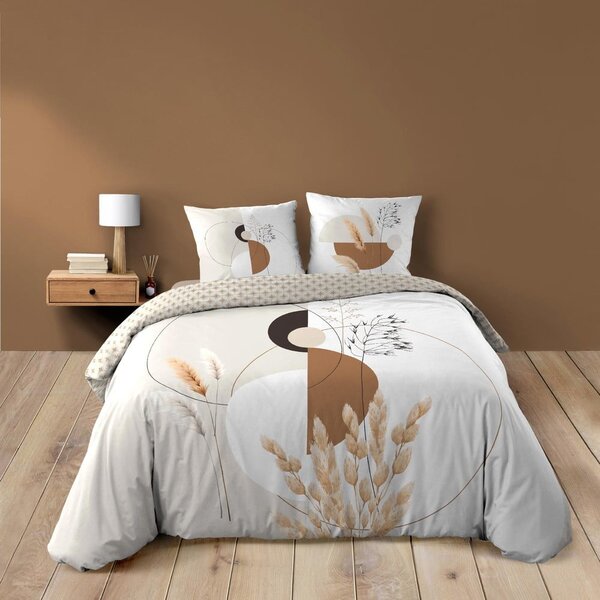 Бяло/бежово двойно удължено памучно спално бельо 240x220 cm Natacha – douceur d'intérieur