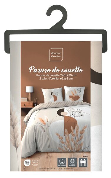 Бяло/бежово двойно удължено памучно спално бельо 240x220 cm Natacha – douceur d'intérieur