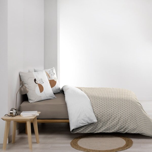 Бяло/бежово двойно удължено памучно спално бельо 240x220 cm Natacha – douceur d'intérieur
