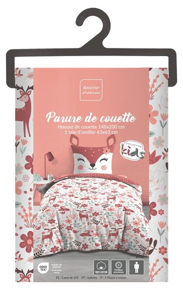 Бяло/розово единично памучно детско спално бельо 140x200 cm Bichette – douceur d'intérieur