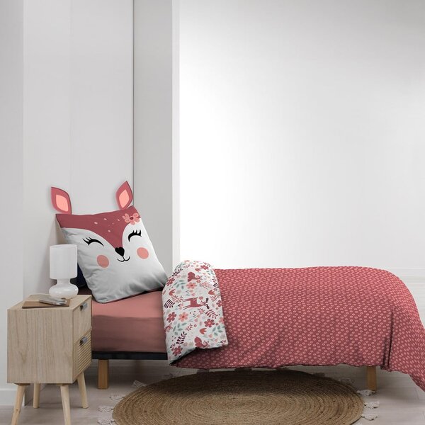 Бяло/розово единично памучно детско спално бельо 140x200 cm Bichette – douceur d'intérieur