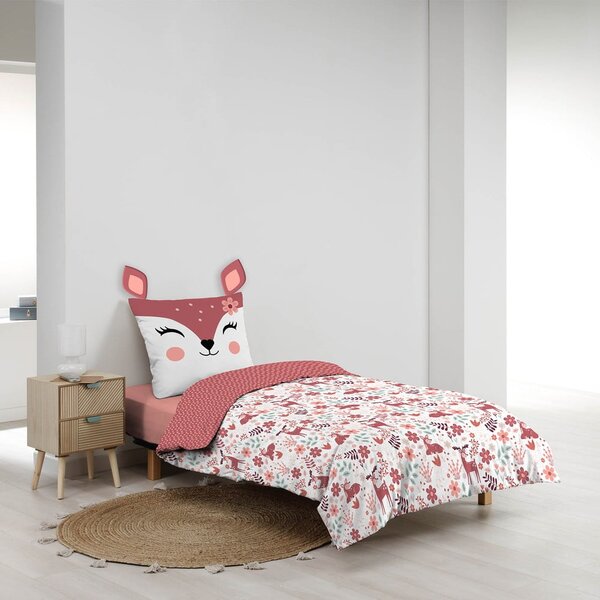 Бяло/розово единично памучно детско спално бельо 140x200 cm Bichette – douceur d'intérieur