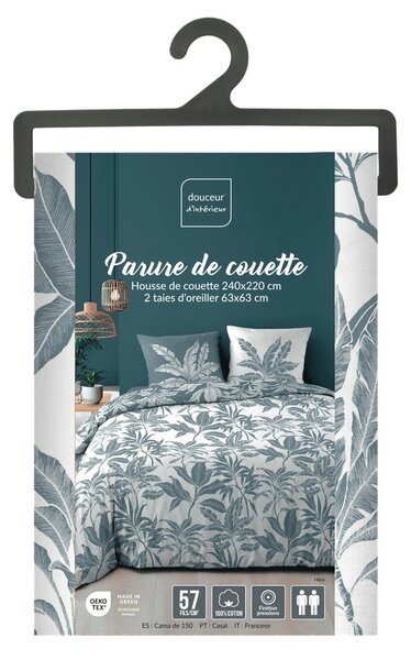 Бяло/синьо двойно удължено памучно спално бельо 240x220 cm Hera – douceur d'intérieur