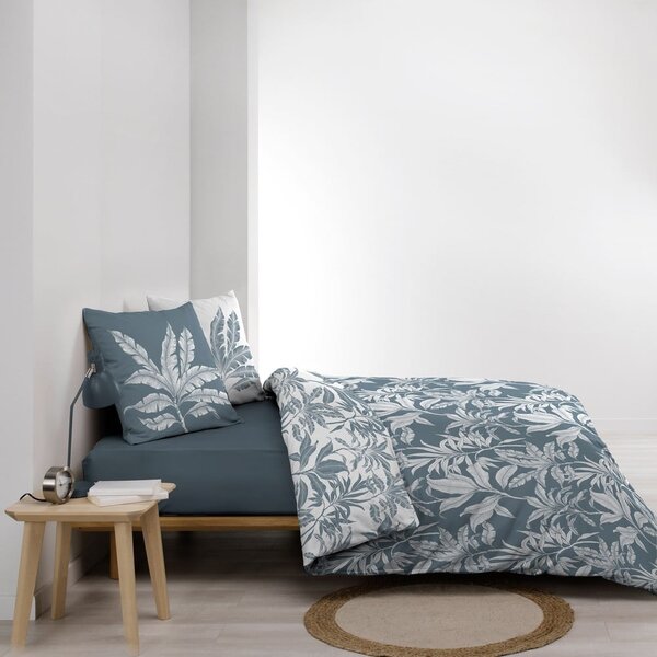 Бяло/синьо двойно удължено памучно спално бельо 240x220 cm Hera – douceur d'intérieur