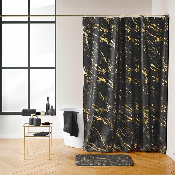 Черен/златист килим за баня 45x75 cm Aquamarbre – douceur d'intérieur