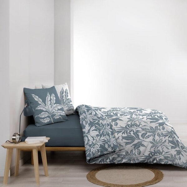 Бяло/синьо двойно удължено памучно спално бельо 240x220 cm Hera – douceur d'intérieur
