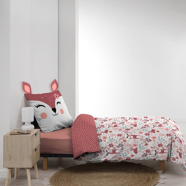 Бяло/розово единично памучно детско спално бельо 140x200 cm Bichette – douceur d'intérieur