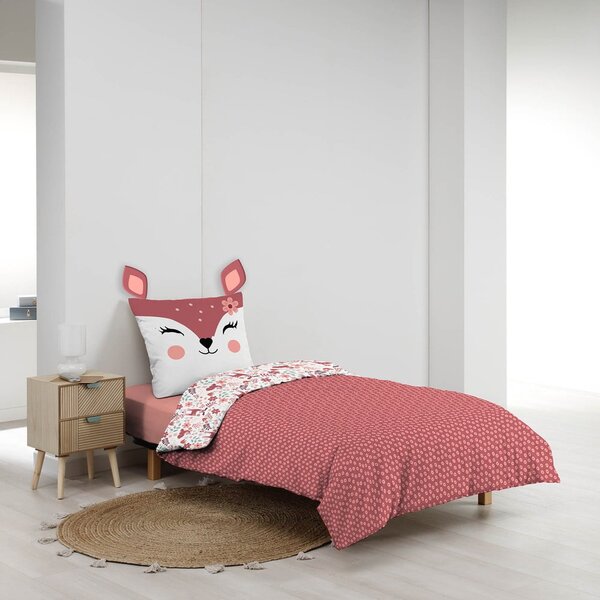 Бяло/розово единично памучно детско спално бельо 140x200 cm Bichette – douceur d'intérieur