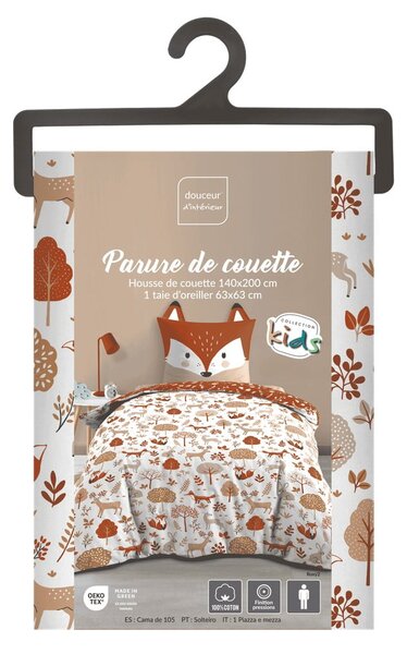 Бяло/теракотено единично памучно детско спално бельо 140x200 cm Roxy – douceur d'intérieur