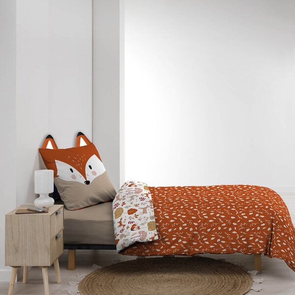 Бяло/теракотено единично памучно детско спално бельо 140x200 cm Roxy – douceur d'intérieur