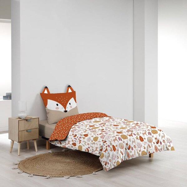 Бяло/теракотено единично памучно детско спално бельо 140x200 cm Roxy – douceur d'intérieur