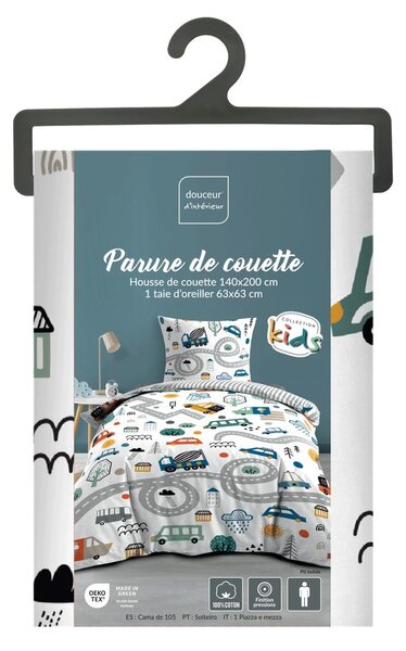 Бяло единично памучно детско спално бельо 140x200 cm Pti Bolide – douceur d'intérieur