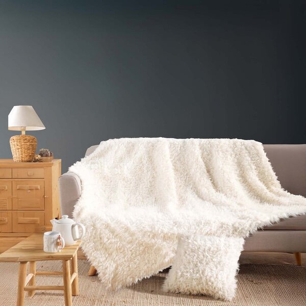 Кремаво одеяло от изкуствена кожа 220x240 cm Mouton – douceur d'intérieur