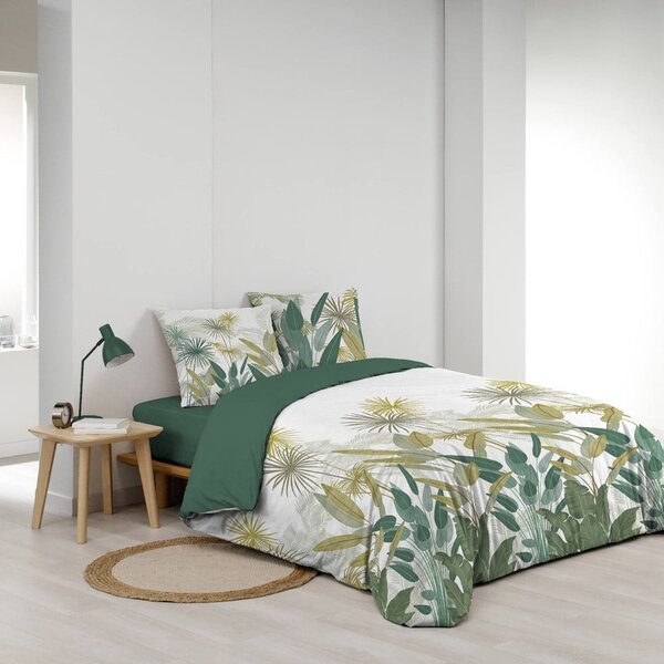 Бяло/зелено двойно удължено памучно спално бельо 240x220 cm Otika – douceur d'intérieur
