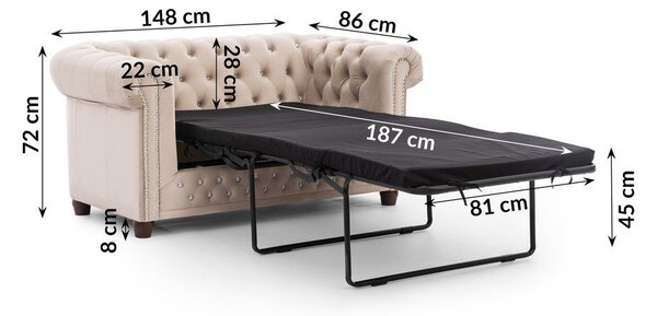 Бежов кадифен разтегателен диван 148 cm York Blik – Ropez