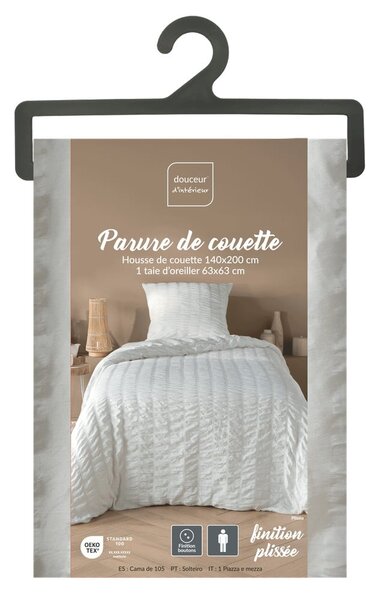 Бяло единично крепово спално бельо 140x200 cm Plissia – douceur d'intérieur