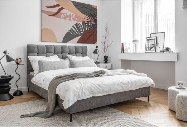 Сиво тапицирано двойно легло с включена подматрачна рамка 140x200 cm Eve – Miuform