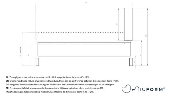 Светлосиво тапицирано двойно легло с включена подматрачна рамка 140x200 cm Eve – Miuform