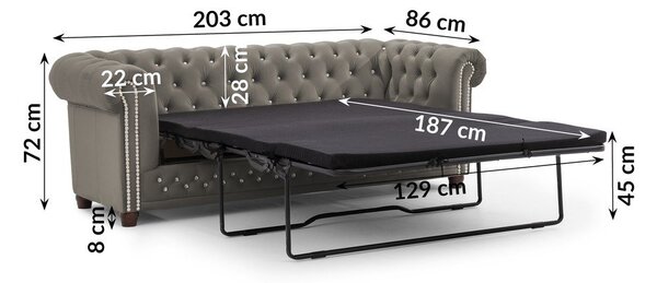 Сив кадифен разтегателен диван 203 cm York Blik – Ropez
