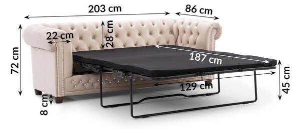 Бежов кадифен разтегателен диван 203 cm York Blik – Ropez