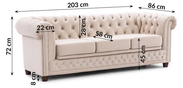 Бежов кадифен разтегателен диван 203 cm York Blik – Ropez