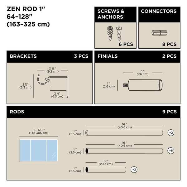 Стоманен разширяем прът за завеси 163 - 325 cm Zen – Umbra