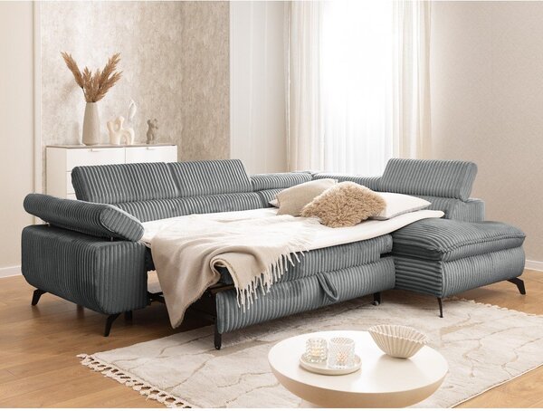 Сив ъглов диван от рипсено кадифе (десен ъгъл L форма) Marbeya – Ropez