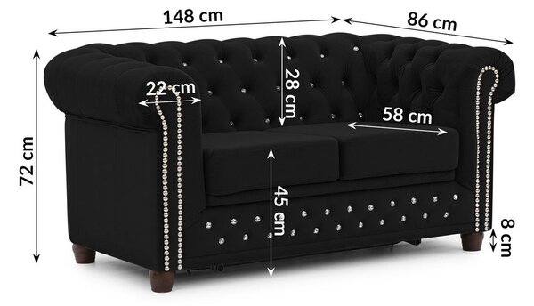 Черен кадифен разтегателен диван 148 cm York Blik – Ropez