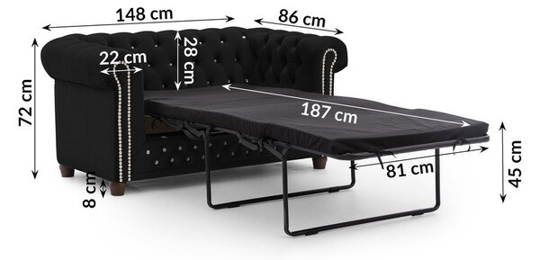 Черен кадифен разтегателен диван 148 cm York Blik – Ropez