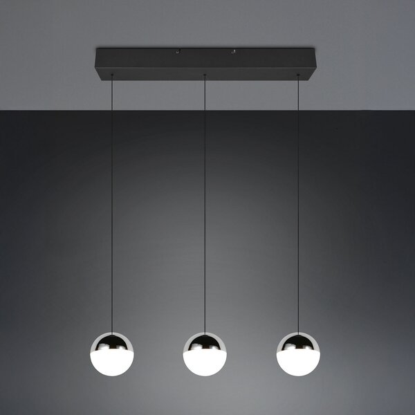 Reality Leuchten LED висяща лампа Senta, хром, дължина 62 cm, 4000 K, 3-светилни., Металик, Дневна/трапезария, Пластмаса, Модерен, Глобус