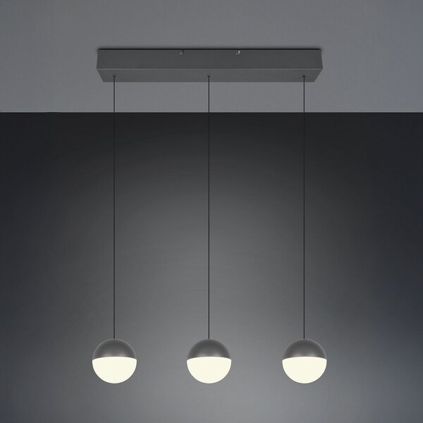 Reality Leuchten LED висяща лампа Senta, антрацит, дължина 62 cm, 3000 K, 3-светлинна., Черен, Дневна/трапезария, Пластмаса, Модерен, Глобус