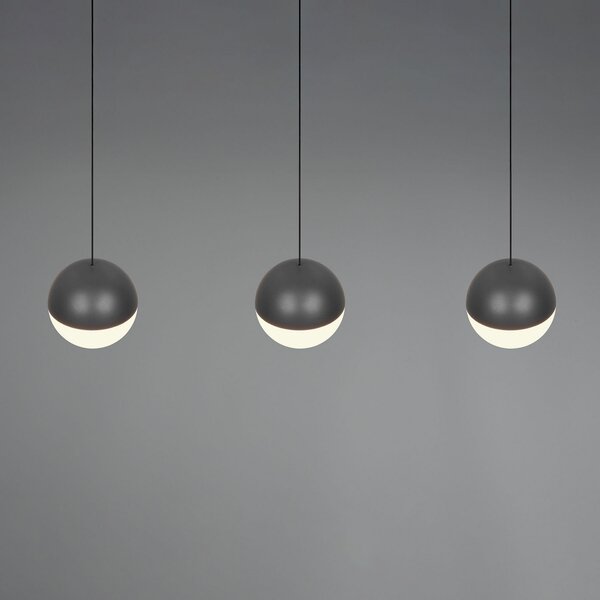 Reality Leuchten LED висяща лампа Senta, антрацит, дължина 62 cm, 3000 K, 3-светлинна., Черен, Дневна/трапезария, Пластмаса, Модерен, Глобус
